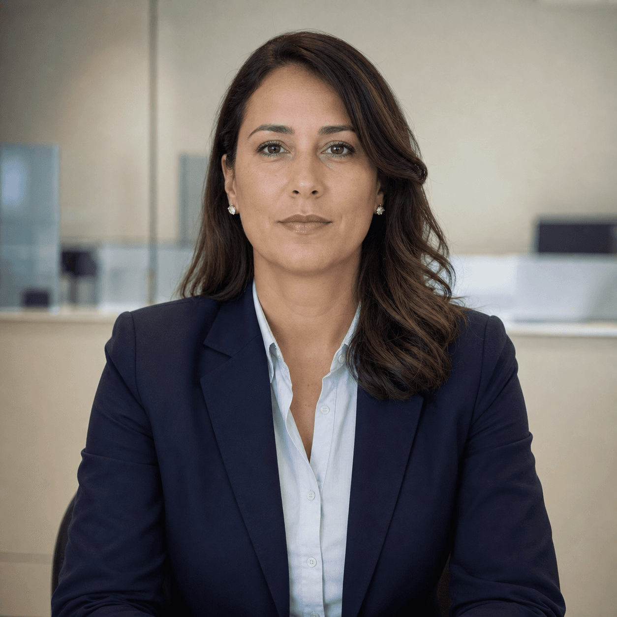 AI consular officer in a mock visa interview room